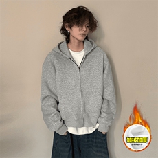 480G重磅加绒硬挺boxy男女秋冬美式高街结构无帽绳开衫卫衣厚外套，女装短外套，电商A486