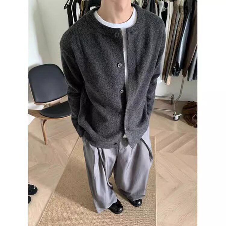 复古百搭松弛感开衫毛衣慵懒风软糯亨利领毛衣外套冬L23833-P55图片
