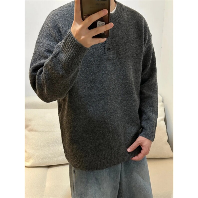 【有货】PLMY1ZZ-特P58老钱亨利领毛衣男秋冬美式复古慵懒针织衫,男装针织衫/毛衣,星座1007（原301D）