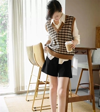 2025年秋季百搭法式复古千鸟格马甲，女装马甲，德聚羊绒