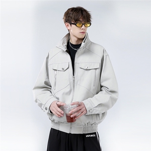 现货高级灰哈灵顿外套小众短款机车服工装夹克上衣jk30-73图片