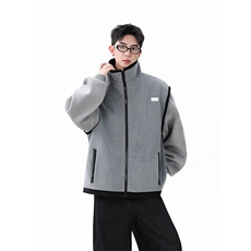 高级感灰色拼接毛呢外套男宽松休闲日常上衣潮XZ201-2A769P148，女装短外套，星座201-2