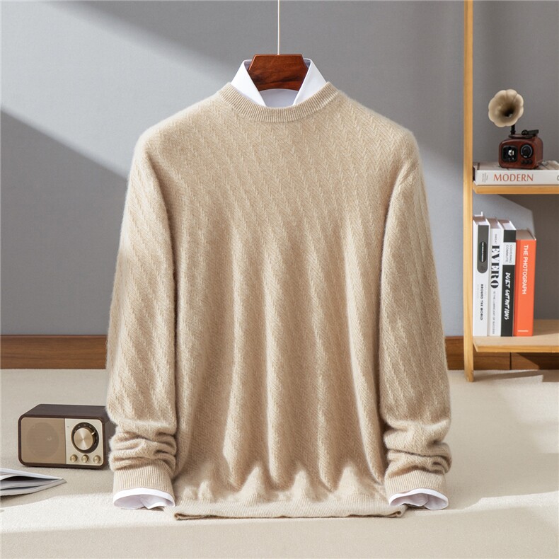 商务休闲青年山羊绒衫软糯保暖针织毛衣2025秋冬男士圆领内搭羊毛，男装羊绒套衫，牧群羊绒