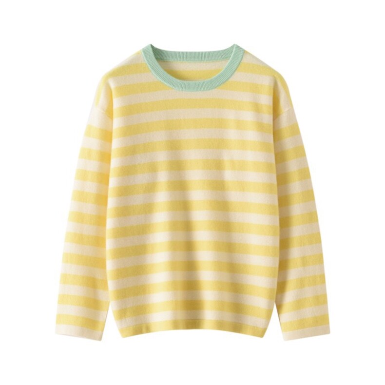 2025年秋季常规版时尚百搭通勤圆领条纹套头长袖，女装针织衫/毛衣，麦德绒