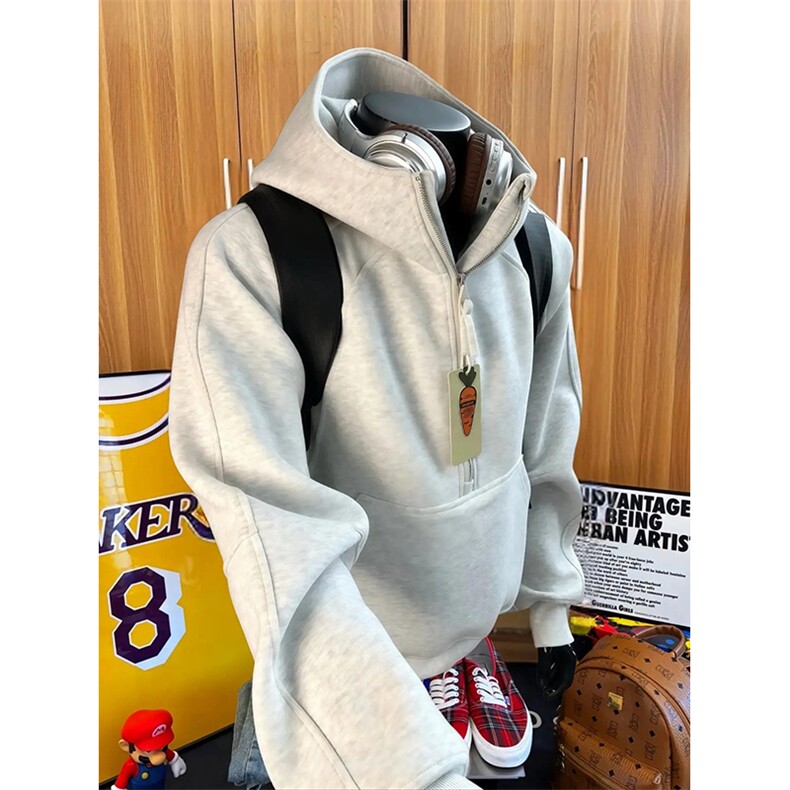 抖音得物高品质二开26春装重磅宽松结构拉链设计高领连帽卫衣W76,男装卫衣,电商A486