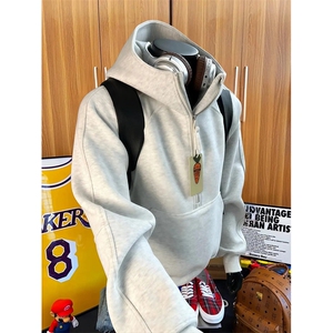 抖音得物高品质二开 26春装重磅宽松结构拉链设计高领连帽卫衣W76图片