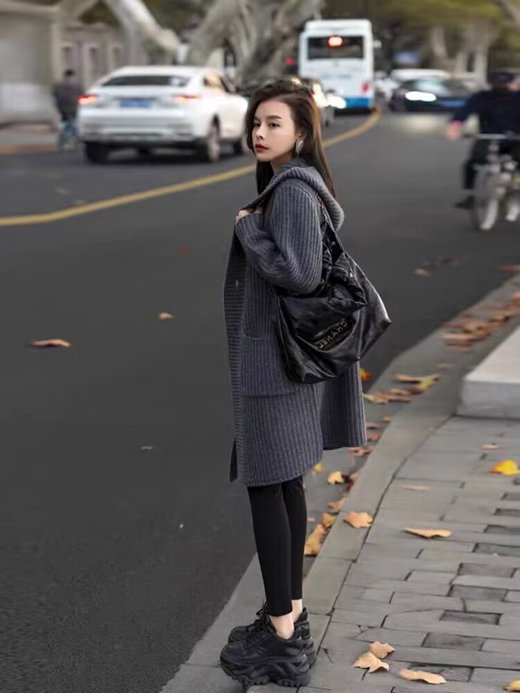 时尚百搭纯澳毛中长款女士帽衫显瘦修身纯色羊毛衫,女装羊毛衫,莺澜羊绒