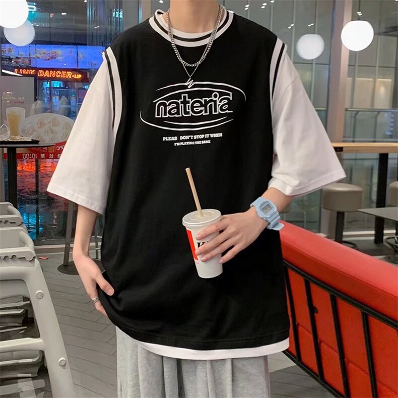 男潮流夏季圆领T恤假两件宽松短袖T227P30,男装T恤,星座1116-2