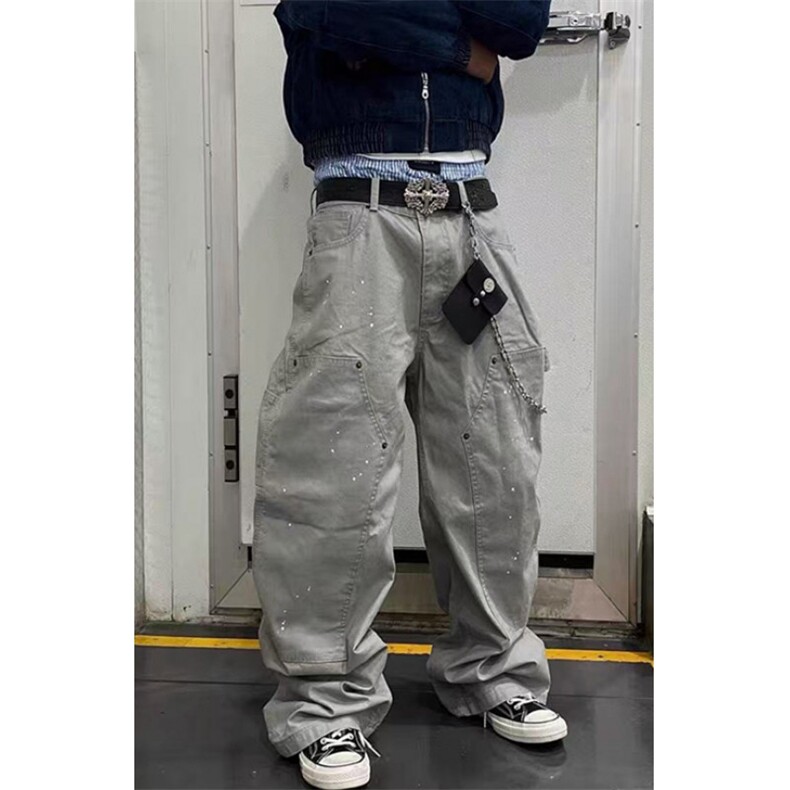 泼墨宽松直筒工装裤拼接撞色阔腿休闲牛仔裤男春季NA407,男装牛仔裤,星座1116A（原606A-3）