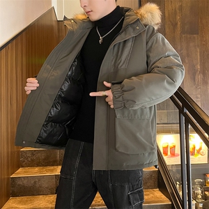 港风2026新品冬季宽松撞色棉服派克服毛领冬装加厚外套D009-P145图片
