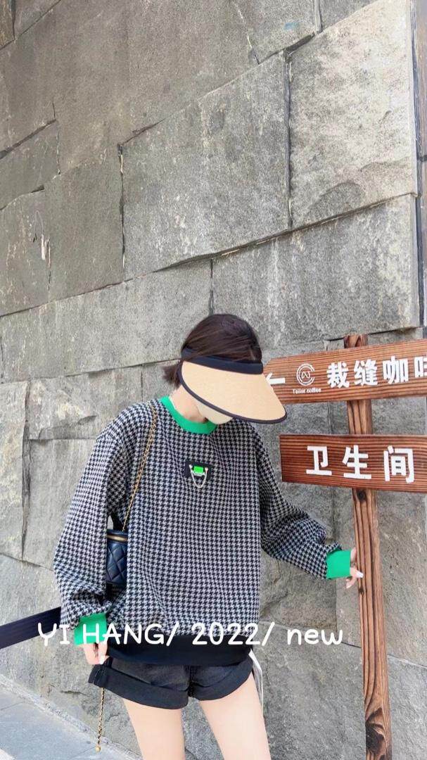 千鸟格复合卫衣，女装卫衣/绒衫，一杭