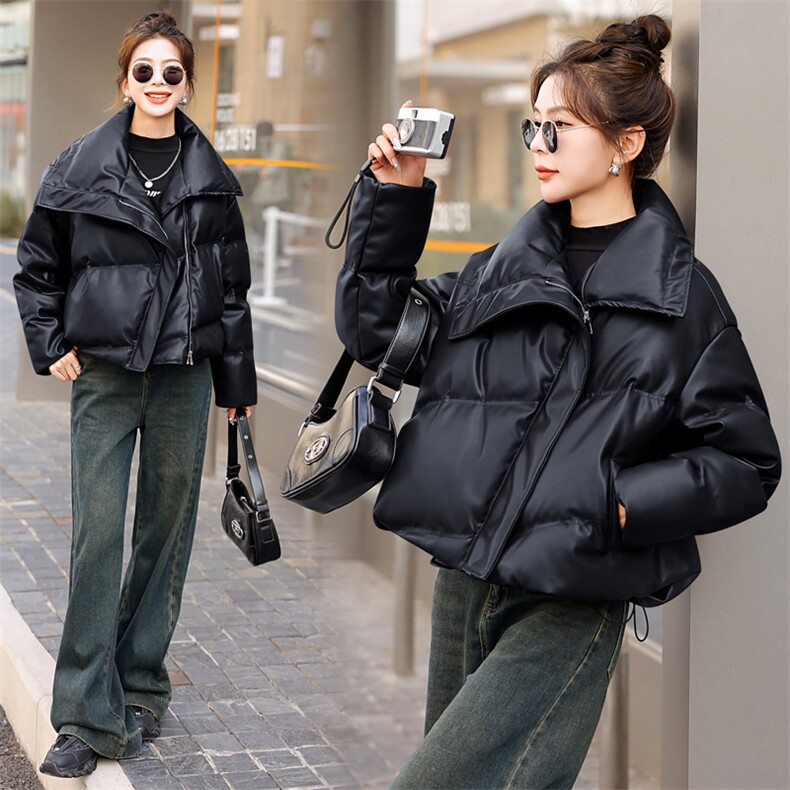美拉德蛋白皮PU皮衣羽绒服女冬季2025年新款韩版短款小个子设计感图片