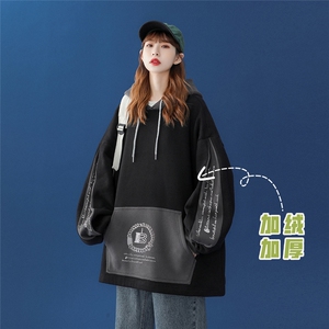 中性 秋季潮流字母印花撞色拼接宽松卫衣 B151JR P65控88加绒P75图片
