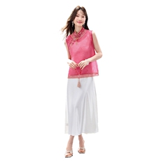 夏季新款现货！2026新中式立领优雅复古刺绣马甲+吊带连衣裙女，女装套装/套裙，宝儿家