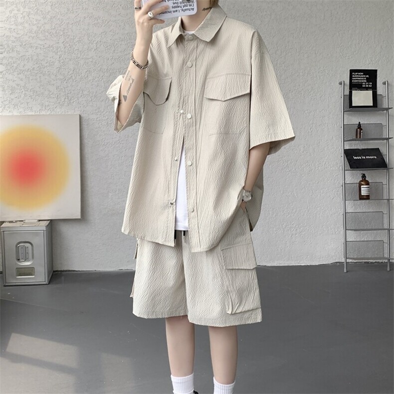 冰丝凉感工装套装短袖衬衫高级感速干运动两件套大码TZ1707特P58图片