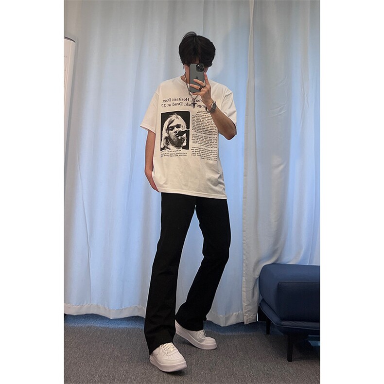 抖音高点击！欧美潮牌t恤重磅美式嘻哈街头短袖裤子-KZ06,男装T恤,星座310A-4