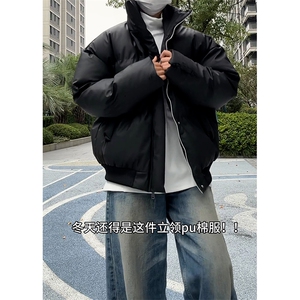 现货5W件冬季三防重磅boxy短款羽绒立领PU皮棉衣外套男女加厚棉服图片