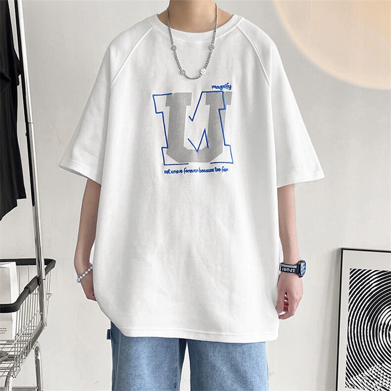 港风夏季潮牌插肩袖刺绣复古字母印花潮时尚男装ZDY3412-P48,男装T恤,星座717