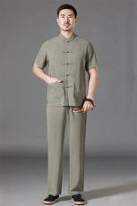 中老年棉麻套装高档唐装太极服中式刺绣立领短袖风时尚男夏装，男装中老年男装，钱塘723