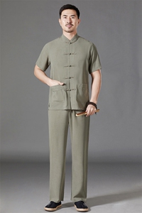 中老年棉麻套装高档唐装太极服中式刺绣立领短袖风时尚男夏装图片