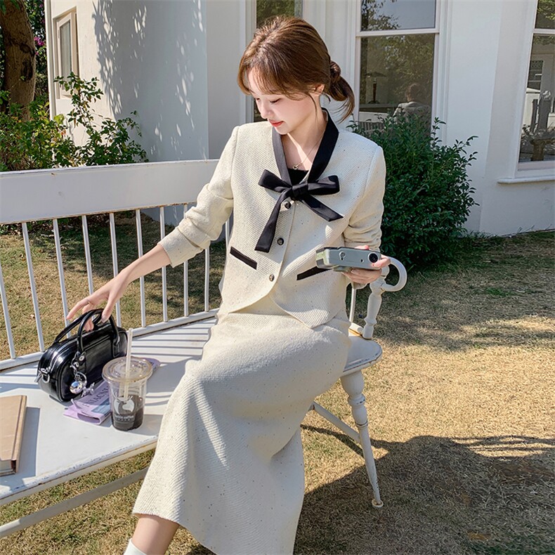 现货-2025春季新款时尚气质小香风套装女高级感外套半身裙两件套,女装套装/套裙,1D102-1
