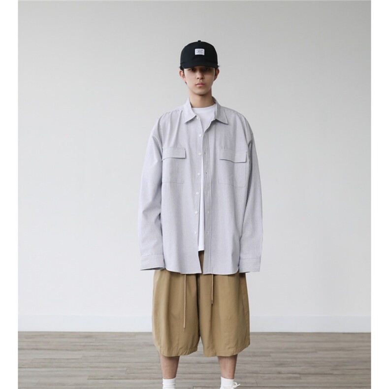 条纹长袖衬衫男春季美式cityboy休闲蓝色衬衣外套710-821-P50,男装衬衫,星座710