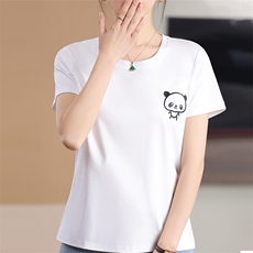 烫画熊猫工艺小众个性舒适棉T，女装T恤，元素羊绒