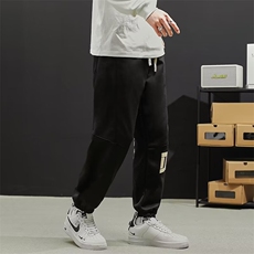 潮牌卫裤男美式设计感加绒束脚裤冬季字母运动裤G8066-P35加绒45，男装休闲裤，星座1008-1