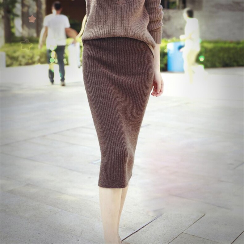 时尚女士半身裙秋季新款修身显瘦针织裙优雅气质百搭单品，女装半身裙，恒旺羊绒