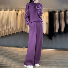 时尚气质百搭纯色简约两件套2024年秋季，女装套装/套裙，鹏源羊绒