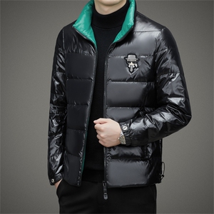 羽绒服男冬季新款商务休闲上衣中年爸爸装白鸭绒立领加厚保暖外套图片