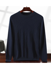 2025年秋季新款男士圆领菱形针织上衣休闲时尚通勤，男装针织衫/毛衣，绒创羊绒