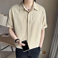 店主风~夏季冰丝条纹中袖衬衫V5007/P55，男装衬衫，电商B331