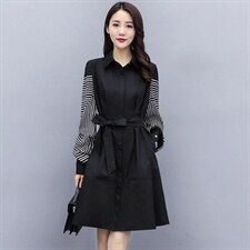 2022春装新款韩版个性时尚条纹拼接系带纯棉连衣裙,商品下架区,姿衣坊