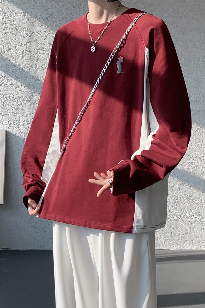 6XL-M美式潮牌印花长袖t恤男拼接撞色卫衣男上衣服CX3009-特P48,男装T恤,电商D206-1