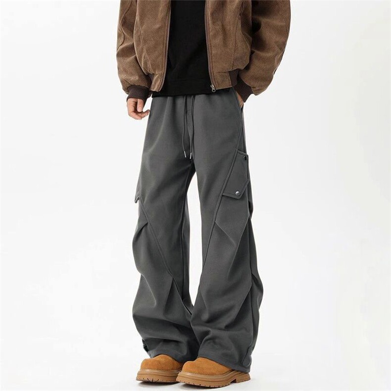 网图卫裤美式工装直筒宽松小众运动休闲裤310A-666菠萝格-P15，男装休闲裤，四季星座310A