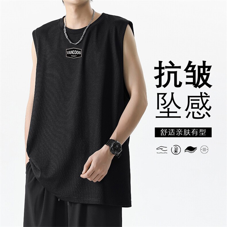 美式潮流抗皱运动无袖男装冰丝百搭T恤TT383-特批-3459,男装T恤,星座718