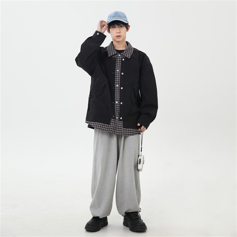 秋季休闲痞帅工装假两件翻领夹克潮流外套XZ301b-2-JK2582P78,男装夹克,星座301B-2（原A443-1）