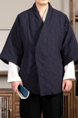 风男装新中式改良棉麻提花汉服斜襟棉衣外套HM03P145，男装棉衣，钱塘802