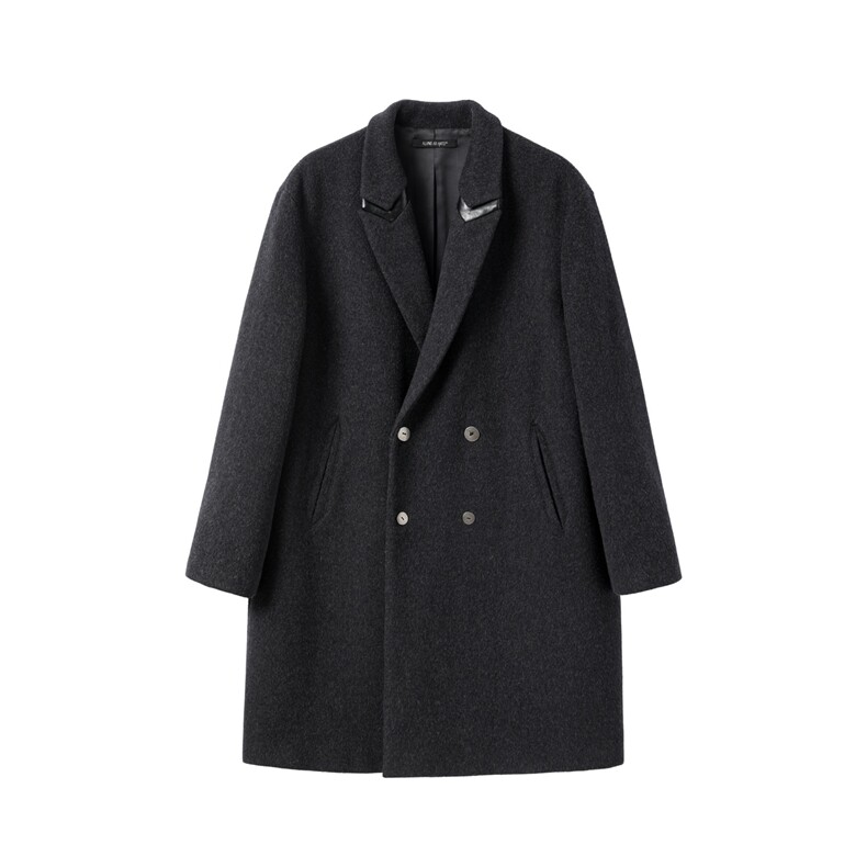 拼接设计皮料宽松呢料大衣上衣潮流外套D-D328-JK35-P148，女装短外套，电商D328