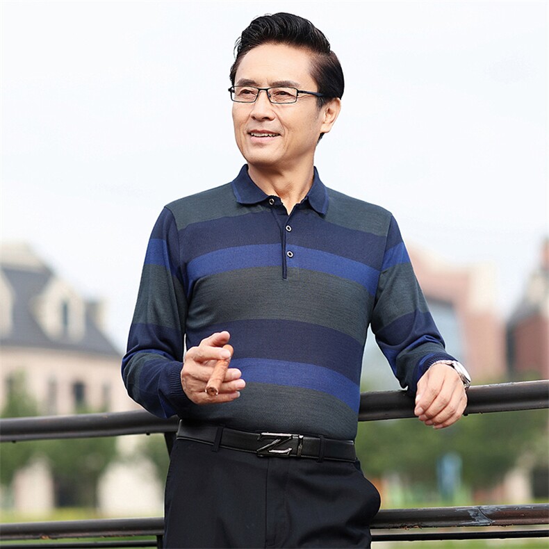 爸爸长袖t恤男50岁中年人薄款带领老人丅恤外穿秋装上衣男打底衫,男装T恤,电商B212（原钱塘6029）