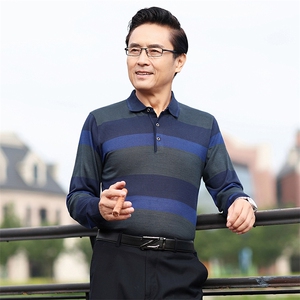 爸爸长袖t恤男50岁中年人薄款带领老人丅恤外穿秋装上衣男打底衫
