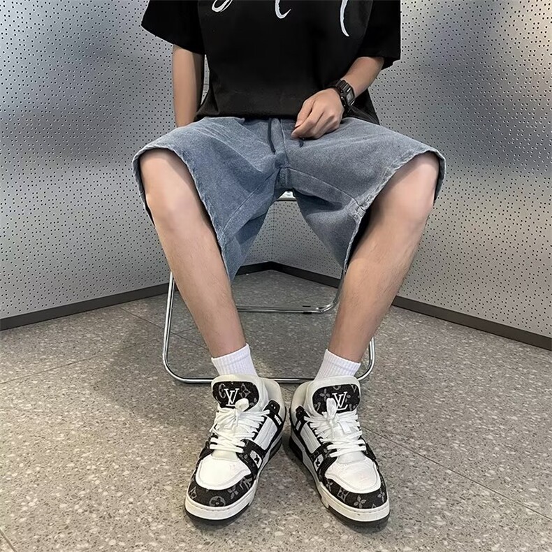 牛仔短裤男士夏季抽绳潮流微阔休闲裤潮牌百搭五分裤子KE41-P34,男装休闲裤,星座1109-3