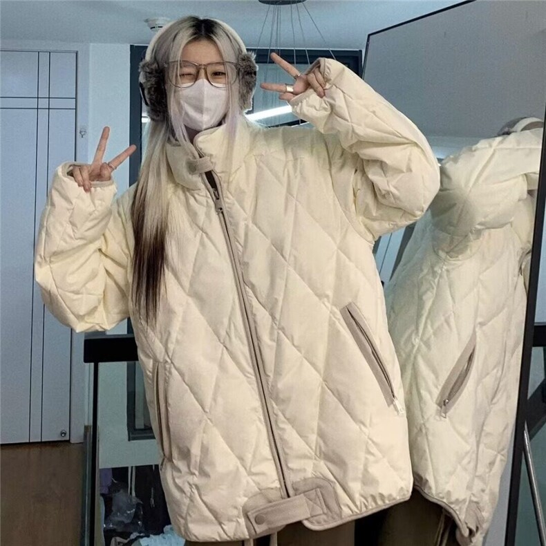 菱格羽绒棉服女2024新款加厚冬季棒球服oversize棉袄韩系棉衣外套,女装棉衣/棉服,星座506A