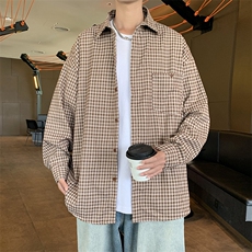 小格子衬衫男长港风潮流宽松文艺2024秋冬新款ins外套CY1001-P57，男装衬衫，星座412-3