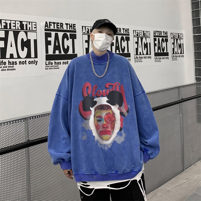 水洗做旧加绒加厚卫衣男23冬高领头像印花打底衫XZ514-2-X58-P78,男装T恤,星座514-2(原B239)