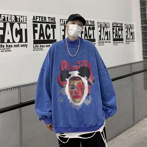 水洗做旧加绒加厚卫衣男23冬高领头像印花打底衫 XZ514-2-X58-P78图片