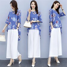 2021夏季新款时尚气质圆领简约优雅休闲舒适显瘦两件套，女装套装/套裙，香香