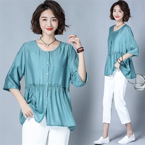 优雅时尚潮流2025年夏季纯色蕾丝衫/雪纺衫圆领个性气质,女装蕾丝衫/雪纺衫,风姿绰