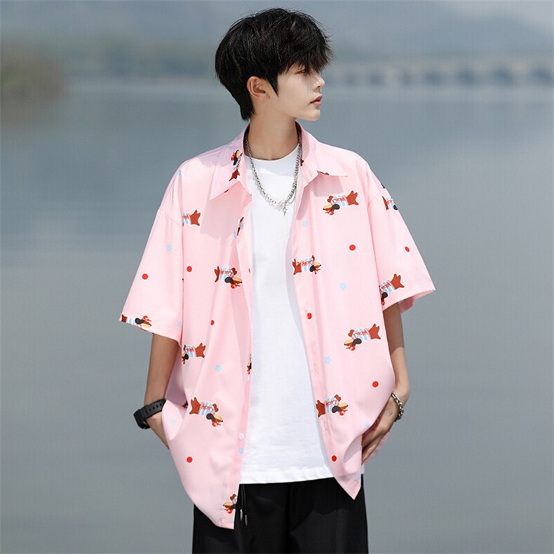 8XL-M腊肠狗花衬衫男短袖夏季冰丝薄款花衬衣寸衫外套DC28003P38,男装T恤,电商B312